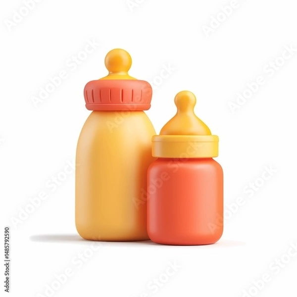 Fototapeta 3d icon. Baby transparent bottle with formula  for feeding on white background