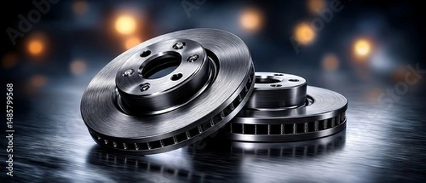 Fototapeta Precision metal rotor set poised against abstract glimmer