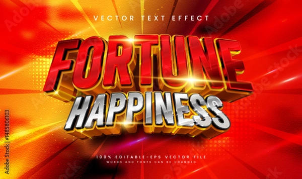 Fototapeta 3d Fortune Happiness, Editable Vector Text Effect. Suitable for Red Elegant Theme.
