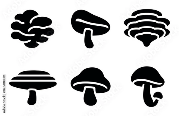 Fototapeta Six silhouette mushrooms in various shapes and styles on white