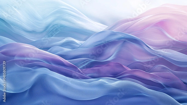 Fototapeta Minimalist abstract gradient waves in soft blue and lavender tones, smooth flowing lines, no objects or text, ideal for calming desktop background, ultra HD render