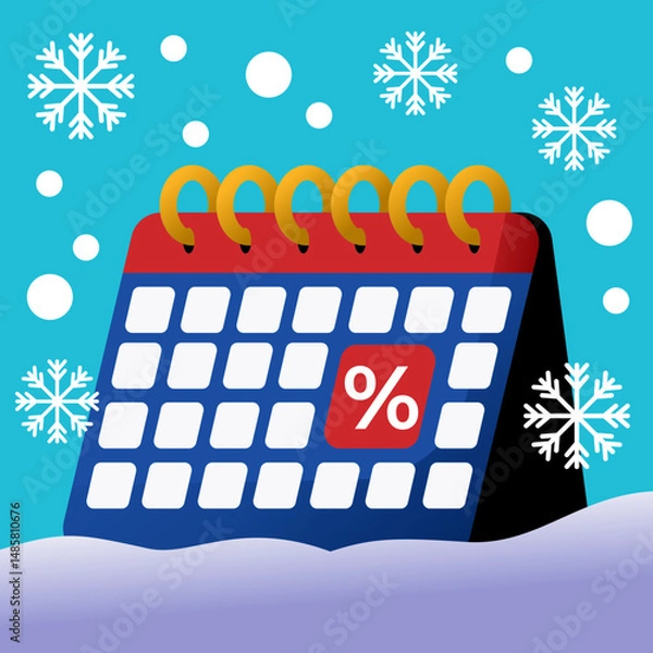 Fototapeta Illustration of a calendar when it snows