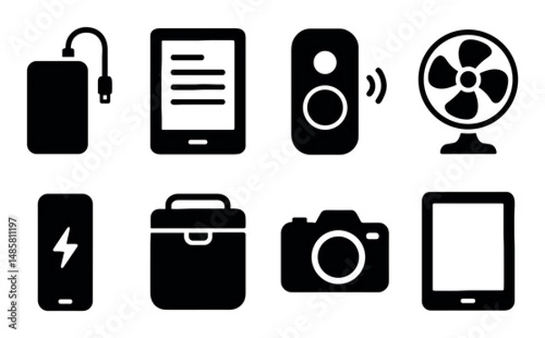 Fototapeta Collection of various electronic device icons in black silhouette