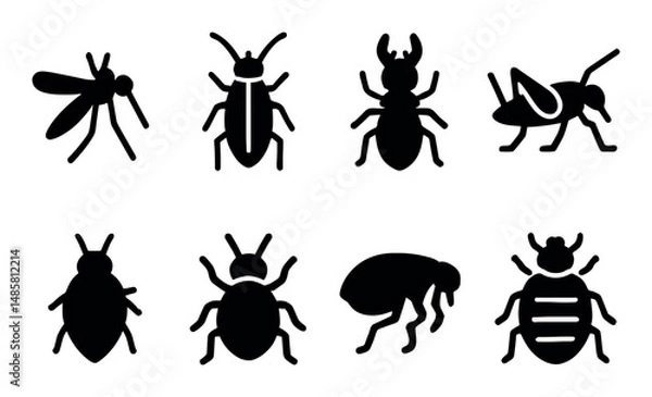 Fototapeta Silhouette icons of various insects including ant and beetle