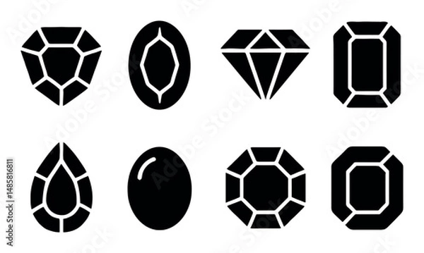 Fototapeta Set of eight different gemstone shapes in black and white