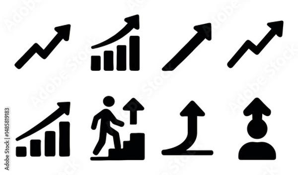 Fototapeta Set of black arrow and growth icons for business progress concept
