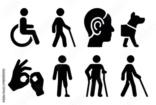 Fototapeta Accessibility icons set: wheelchair, blind, hearing, guide dog