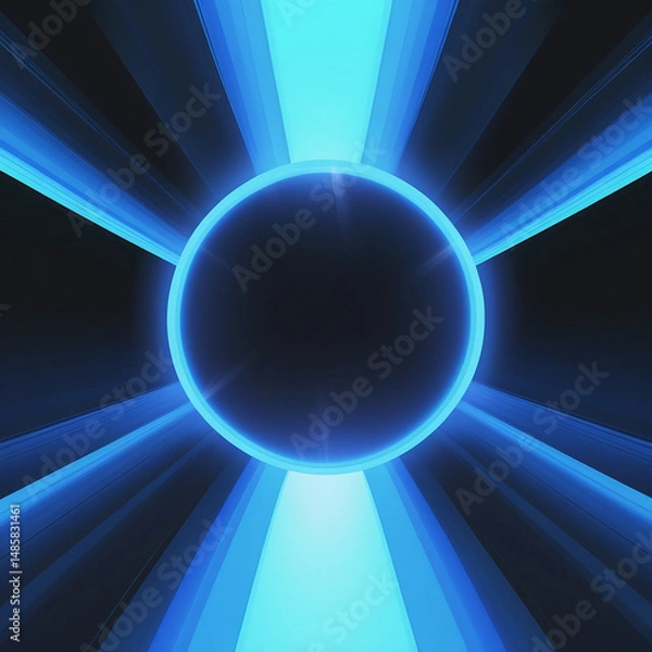 Fototapeta Minimalist Abstract Art Glowing Blue Light Center with Dark Gradient & Symmetrical Design