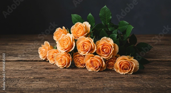 Fototapeta bouquet of orange roses,nature, wedding, bloom, floral, beauty, petal, blossom, isolated, valentine, plant, romance, gift, anniversary, arrangement, bridal