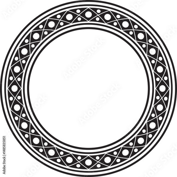 Fototapeta Vector round black monochrome ancient Russian ornament. Slavic border, frame. Circle, ring. Painting of the royal chambers.
