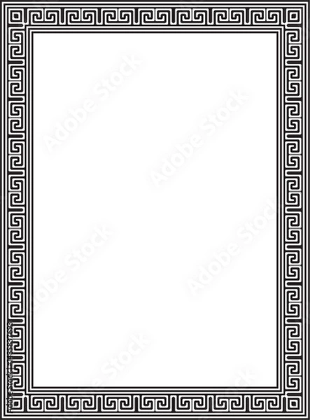 Fototapeta Vector black monochrome classic Greek square ornament. Rectangle of Ancient Greece and Roman Empire. Byzantine painting of walls, floors and ceilings. Decoration of European palaces.
