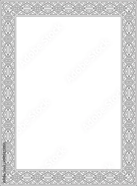 Fototapeta Vector black contour square classic renaissance ornament. Rectangle, european border, revival style frame
