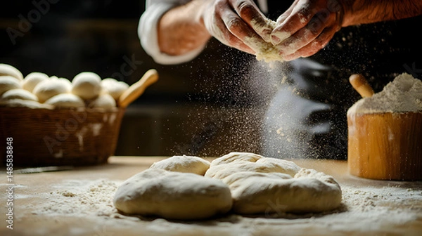 Obraz A Bakery Chef Dusting Flour Over Freshly Kneaded Dough C5c5f77a 0ca9 4e71 870b 1f4938bfa148 3