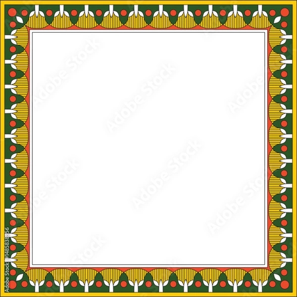 Fototapeta Vector colored square Egyptian ornament. Rectangle, frame, ancient Egypt.Pattern of lotus flowers and sun
