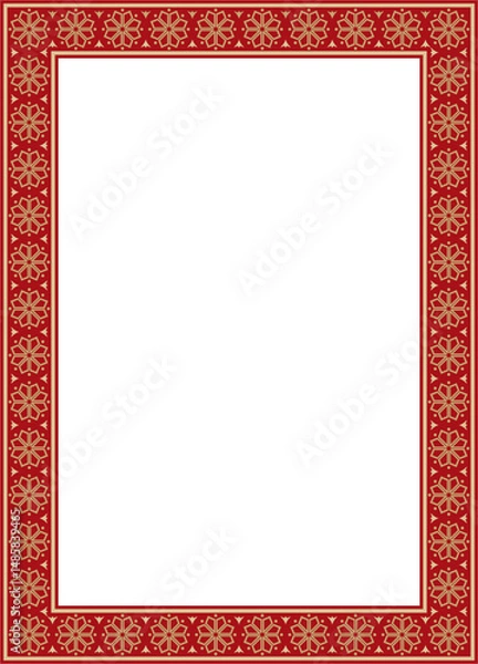 Fototapeta Vector square gold with red ancient Russian ornament. Slavic rectangle, border, frame. Painting of the royal chambers.
