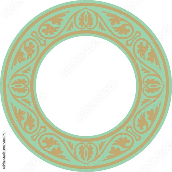 Fototapeta Vector gold with green round classic byzantine ornament. Circle, ring, border, Ancient Greece, Eastern Roman Empire frame. Decoration of the Russian Orthodox Church
