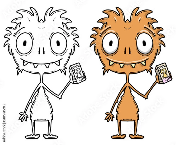 Obraz Monster mit Box, Illustration, Ausmalbild, Ausmalen
