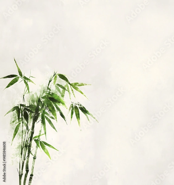 Fototapeta Bamboo leaves on invitation card with empty space for text message.