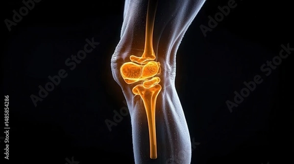 Fototapeta Anatomical Illustration of Human Knee Joint with Highlighted Bone Structure and Fluid Mechanics