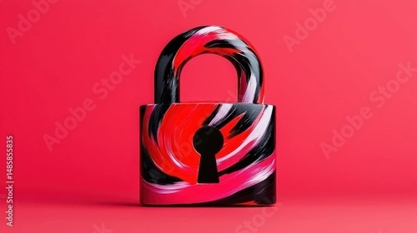 Fototapeta Colorful Artistic Padlock on Vibrant Red Background with Keyhole Design for Security Concept