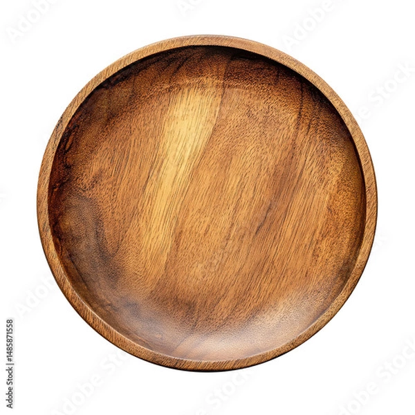 Fototapeta Flat Lay Photo of An Empty Wooden Plate Isolated on PNG Transparent Background
