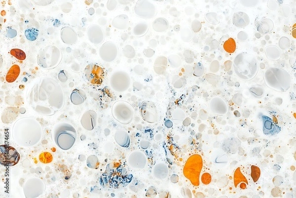 Obraz An abstract pattern of soap bubbles, floating and shimmering against a pristine white background.