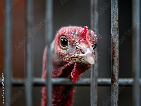 Obraz Turkey in open enclosure, close-up feathers 