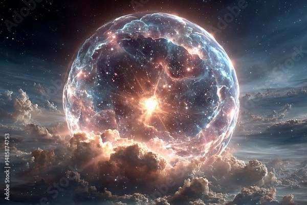 Fototapeta Celestial orb illuminating cloudy ethereal realm