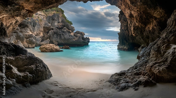 Obraz Hidden Sea Cave Beach AI Generative