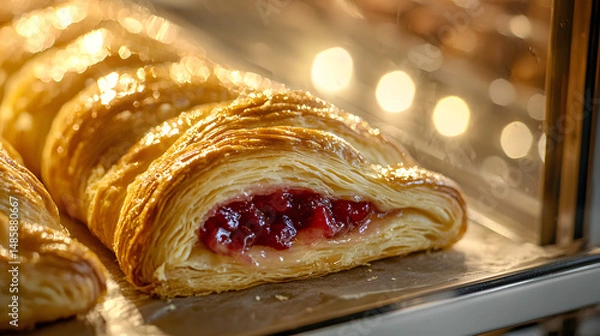 Obraz A Close Up of A Golden Brown Danish Pastry with Fruit 9ba2d455 E403 412d A738 522086f9e31a 0