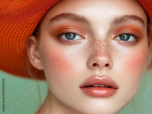 Obraz Color splash makeup look on cheeks and eyes, fashion-forward style