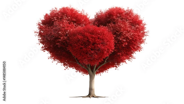 Fototapeta A beautiful tree shaped like a heart with vivid red foliage against a black background