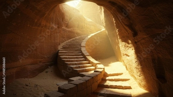 Obraz Sandstone stairs in a cave. Winding journey.