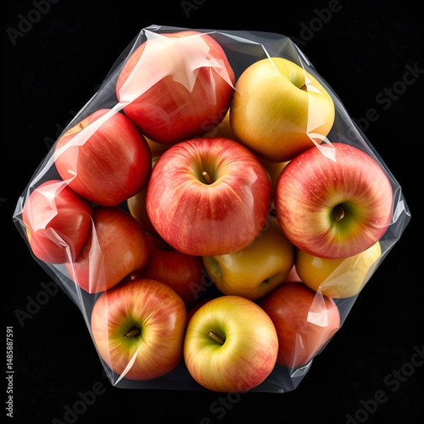 Fototapeta Vacuum packaging, apples in glossy clear plastic packaging.