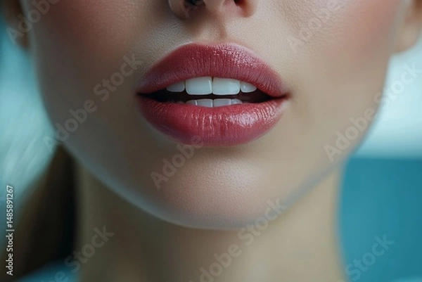 Obraz Close-up of lips, teeth, and gums under dental examination light