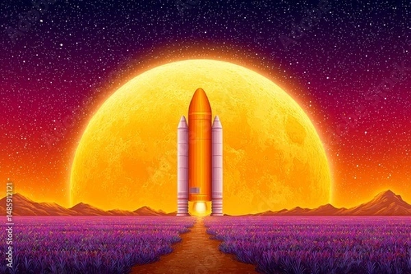 Fototapeta a retro style space race poster celebrating the 1969 moon landing with vintage fonts and design