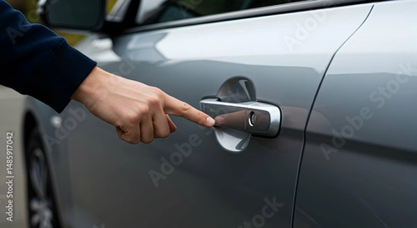 Fototapeta Touching, Open, Close, Hand Reaching for Car Door Handle