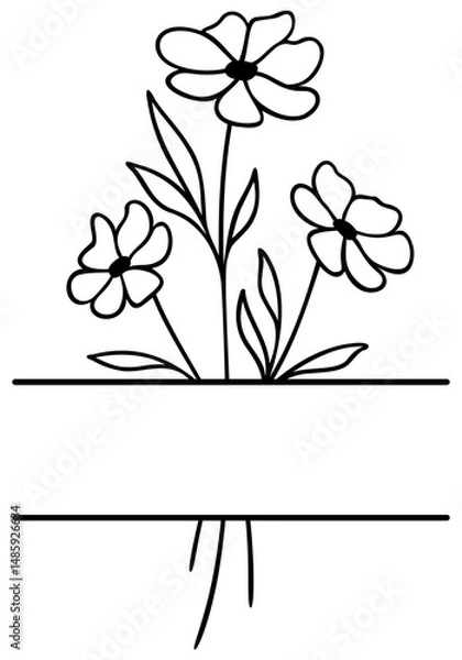 Obraz Flower Split Border | Floral Frame | Vector Line Art