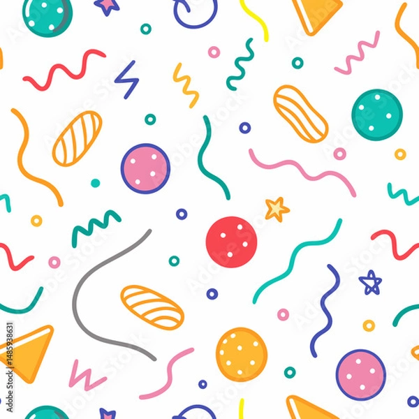 Fototapeta Fun, colorful, and playful pattern featuring various food-inspired shapes