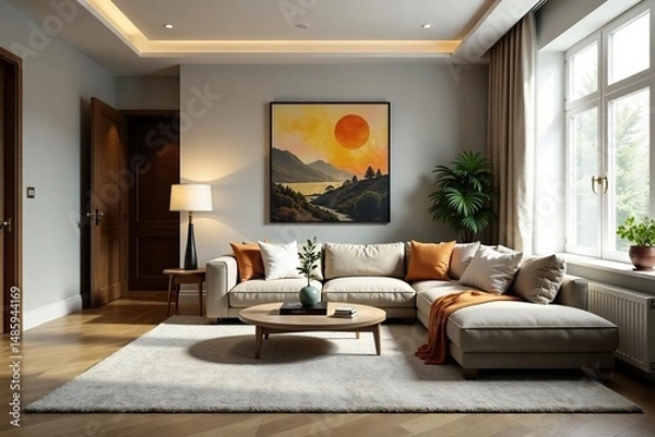 Fototapeta Stylish living room interior with modern furniture and decor , decor, texture, chic