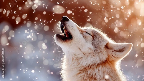 Obraz Wolf Howling in Winter Snow