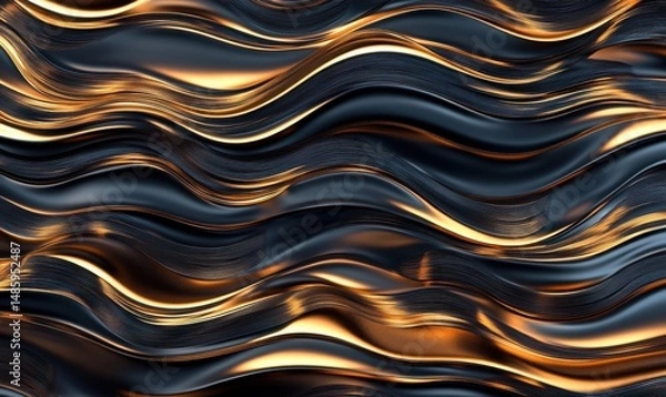 Fototapeta Abstract gold and black waves, flowing texture, background design