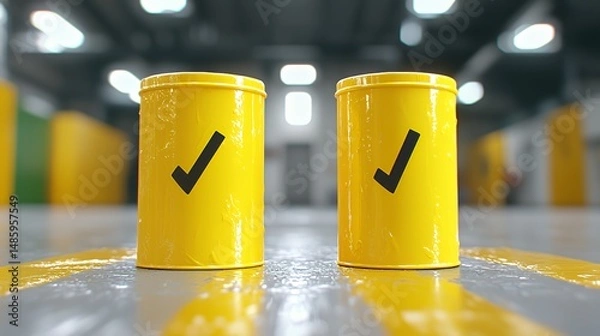 Obraz Yellow Cylinders with Checkmarks