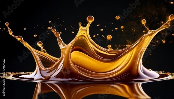 Fototapeta 濃密なハチミツの液体が飛沫をあげる、黒い背景とお洒落なアクセント Generated by AI