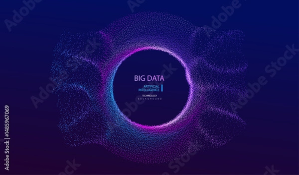 Fototapeta technology background with particles circle, round neon pattern, big data science vector