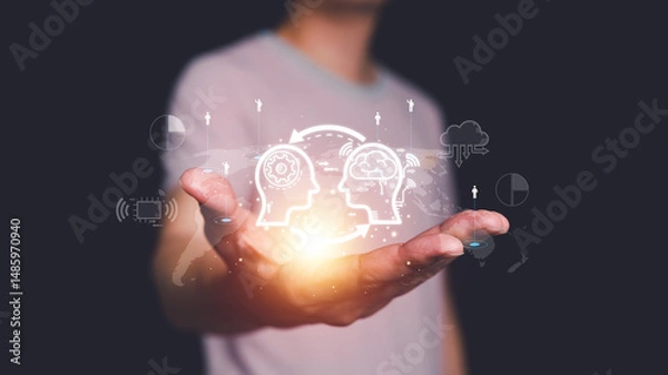 Fototapeta Concept of using Artificial Intelligence - AI to manage big data and online networks in organizations around the world