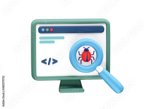 Fototapeta Debugging Software bug icon illustration 3d. Bug detection 3D Icon illustration