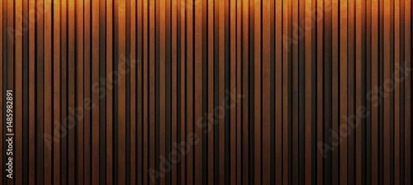 Fototapeta Vertical wooden slats with warm, ambient lighting creating a cozy and modern architectural wall design