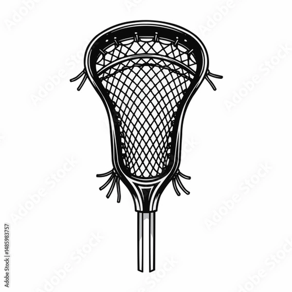 Obraz Illustration of lacrosse stick head with netting in black and white monochrome sport gear