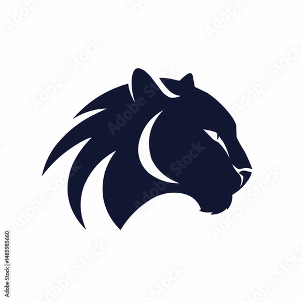 Fototapeta Illustration of dark blue feline head on a white background, abstract design